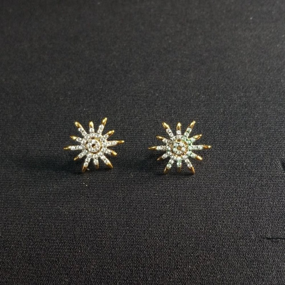 Fashion Sterling Silver Yellow Gold Plated Crystal Sun Burst Earrings